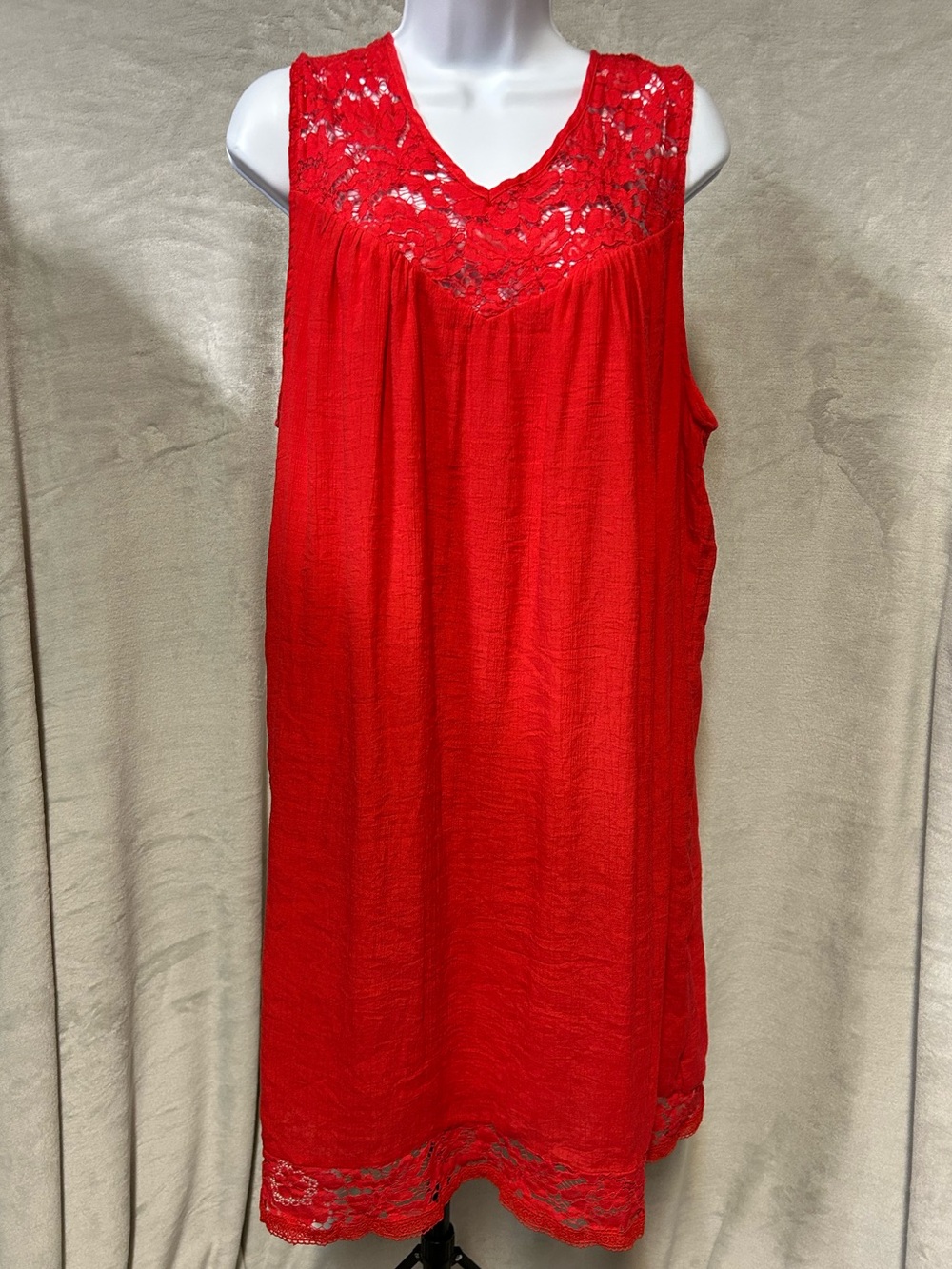 Zac & Rachel Red Lace Trim Sleeveless Shift Dress